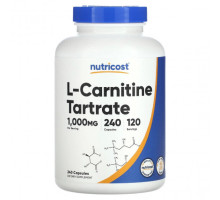 Аминокислоты Nutricost, L-карнитин тартрат, 500 мг, 240 капсул