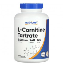 Аминокислоты Nutricost, L-карнитин тартрат, 500 мг, 240 капсул
