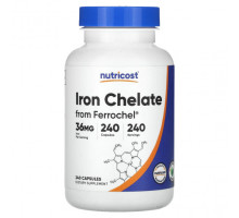 Железо Nutricost, Хелат железа от Ferrochel, 36 мг, 240 капсул