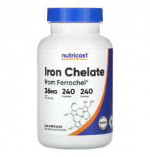 Железо Nutricost, Хелат железа от Ferrochel, 36 мг, 240 капсул