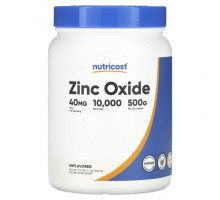 Цинк Nutricost, оксид цинка, без добавок, 40 мг, 500 г (17,6 унции)