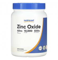 Цинк Nutricost, оксид цинка, без добавок, 40 мг, 500 г (17,6 унции)