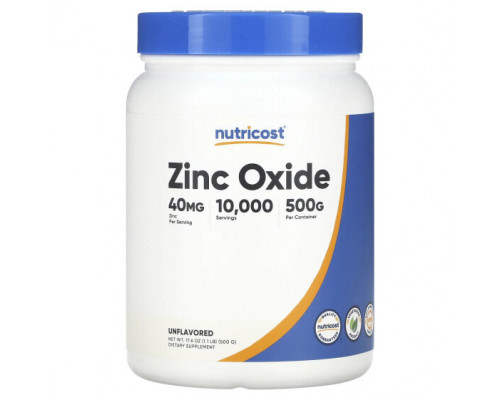 Цинк Nutricost, оксид цинка, без добавок, 40 мг, 500 г (17,6 унции) Цинк Nutricost, оксид цинка, без добавок, 40 мг, 500 г (17,6 унции)