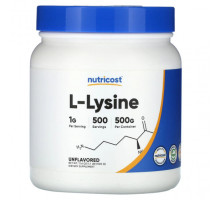 Аминокислоты Nutricost, L-лизин, без добавок, 500 г (17,6 унции)
