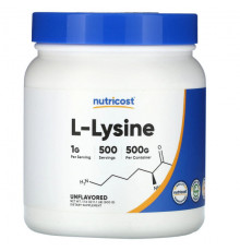 Аминокислоты Nutricost, L-лизин, без добавок, 500 г (17,6 унции)