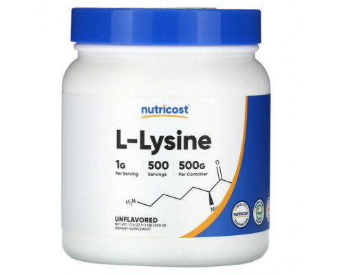 Аминокислоты Nutricost, L-лизин, без добавок, 500 г (17,6 унции) Аминокислоты Nutricost, L-лизин, без добавок, 500 г (17,6 унции)
