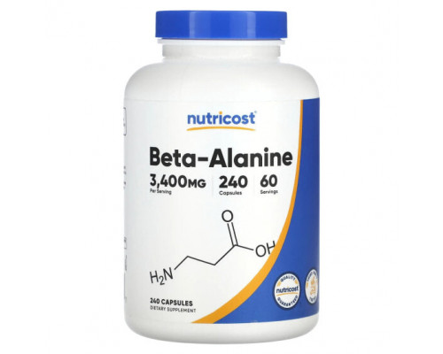 Аминокислоты Nutricost, Бета-аланин, 850 мг, 240 капсул Аминокислоты Nutricost, Бета-аланин, 850 мг, 240 капсул