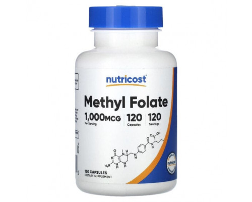 Витамины группы B Nutricost, Метилфолат, 1000 мкг, 120 капсул Витамины группы B Nutricost, Метилфолат, 1000 мкг, 120 капсул