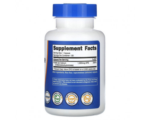 Витамины группы B Nutricost, Метилфолат, 1000 мкг, 120 капсул Витамины группы B Nutricost, Метилфолат, 1000 мкг, 120 капсул
