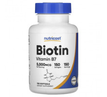 Для волос и ногтей Nutricost, биотин, 5000 мкг, 150 капсул