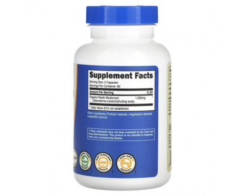 Грибы Nutricost, Гриб рейши, 750 мг, 120 капсул Грибы Nutricost, Гриб рейши, 750 мг, 120 капсул