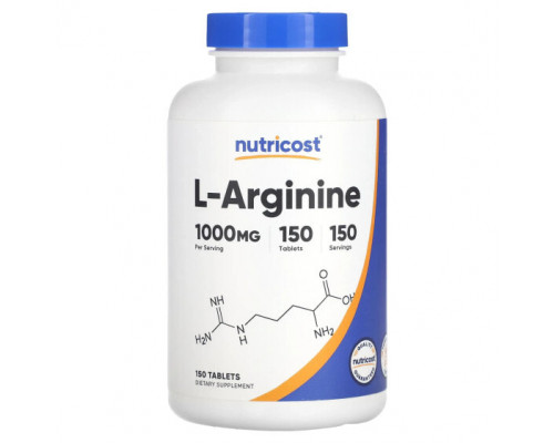 Аминокислоты Nutricost, L-аргинин, 1000 мг, 150 таблеток Аминокислоты Nutricost, L-аргинин, 1000 мг, 150 таблеток