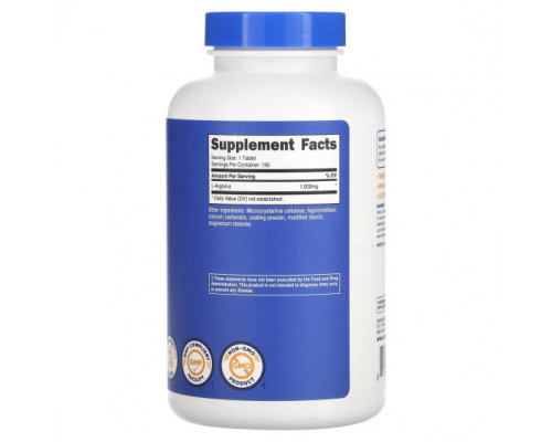 Аминокислоты Nutricost, L-аргинин, 1000 мг, 150 таблеток Аминокислоты Nutricost, L-аргинин, 1000 мг, 150 таблеток