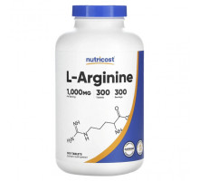 Аминокислоты Nutricost, L-аргинин, 1000 мг, 300 таблеток