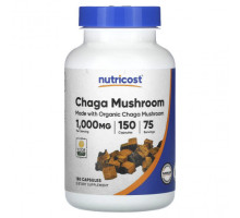 Грибы Nutricost, чага, гриб, 500 мг, 150 капсул