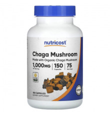 Грибы Nutricost, чага, гриб, 500 мг, 150 капсул