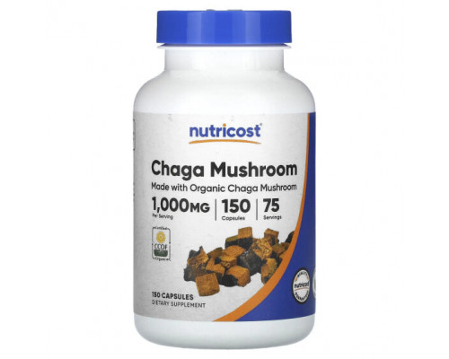 Грибы Nutricost, чага, гриб, 500 мг, 150 капсул Грибы Nutricost, чага, гриб, 500 мг, 150 капсул