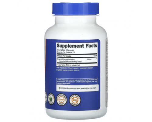 Грибы Nutricost, чага, гриб, 500 мг, 150 капсул Грибы Nutricost, чага, гриб, 500 мг, 150 капсул