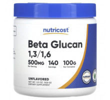 Бета-глюкан Nutricost, бета-глюкан 1,3/1,6, без вкусовых добавок, 500 мг, 100 г (3,5 унции)