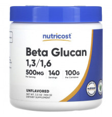 Бета-глюкан Nutricost, бета-глюкан 1,3/1,6, без вкусовых добавок, 500 мг, 100 г (3,5 унции)