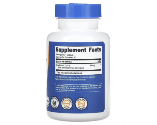 Бета-глюкан Nutricost, бета-глюкан 1,3/1,6, 500 мг, 60 капсул Бета-глюкан Nutricost, бета-глюкан 1,3/1,6, 500 мг, 60 капсул