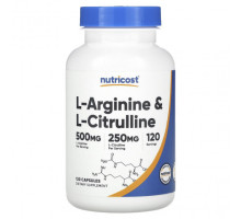 Аминокислоты Nutricost, L-аргинин и L-цитруллин, 120 капсул
