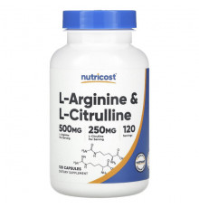 Аминокислоты Nutricost, L-аргинин и L-цитруллин, 120 капсул