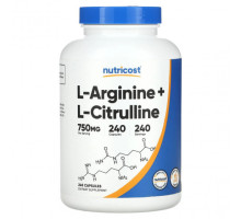 Аминокислоты Nutricost, L-аргинин + L-цитруллин, 240 капсул
