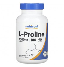 Аминокислоты Nutricost, L-пролин, 500 мг, 180 капсул
