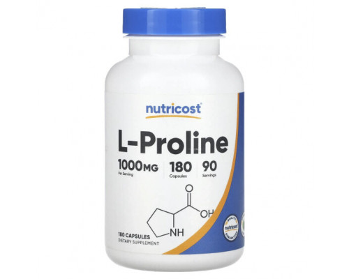 Аминокислоты Nutricost, L-пролин, 500 мг, 180 капсул Аминокислоты Nutricost, L-пролин, 500 мг, 180 капсул