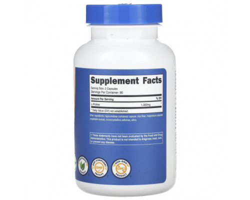 Аминокислоты Nutricost, L-пролин, 500 мг, 180 капсул Аминокислоты Nutricost, L-пролин, 500 мг, 180 капсул