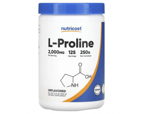 Аминокислоты Nutricost, L-пролин, без добавок, 250 г (8,8 унции) Аминокислоты Nutricost, L-пролин, без добавок, 250 г (8,8 унции)