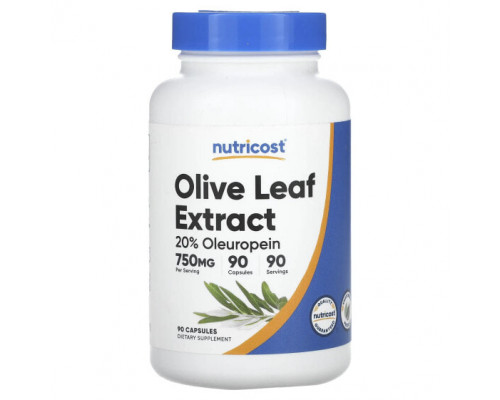 Зелень и зеленые овощи Nutricost, экстракт листьев оливкового дерева, 750 мг, 90 капсул Зелень и зеленые овощи Nutricost, экстракт листьев оливкового дерева, 750 мг, 90 капсул