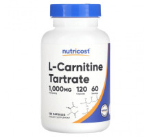 Аминокислоты Nutricost, L-карнитин тартрат, 500 мг, 120 капсул