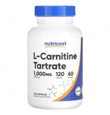 Аминокислоты Nutricost, L-карнитин тартрат, 500 мг, 120 капсул