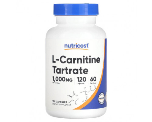 Аминокислоты Nutricost, L-карнитин тартрат, 500 мг, 120 капсул Аминокислоты Nutricost, L-карнитин тартрат, 500 мг, 120 капсул