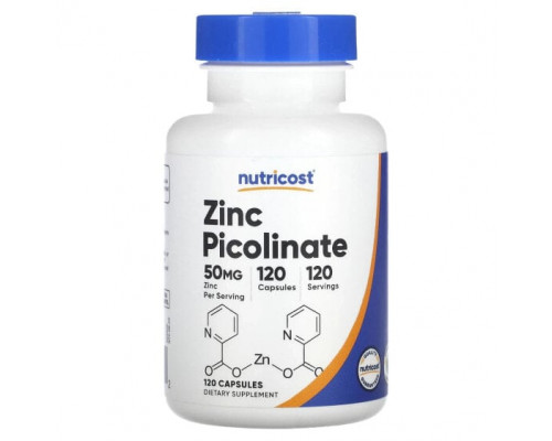 Цинк Nutricost, пиколинат цинка, 50 мг, 120 капсул Цинк Nutricost, пиколинат цинка, 50 мг, 120 капсул