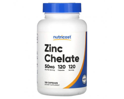 Цинк Nutricost, хелат цинка, 50 мг, 120 капсул Цинк Nutricost, хелат цинка, 50 мг, 120 капсул