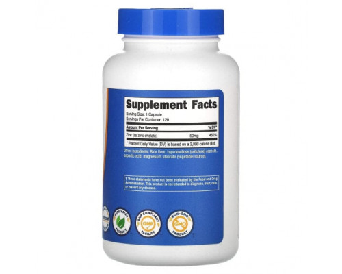 Цинк Nutricost, хелат цинка, 50 мг, 120 капсул Цинк Nutricost, хелат цинка, 50 мг, 120 капсул