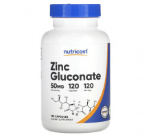 Цинк Nutricost, глюконат цинка, 50 мг, 120 капсул
