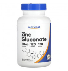 Цинк Nutricost, глюконат цинка, 50 мг, 120 капсул