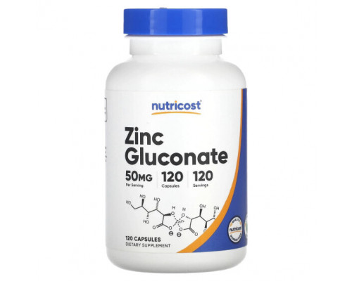 Цинк Nutricost, глюконат цинка, 50 мг, 120 капсул Цинк Nutricost, глюконат цинка, 50 мг, 120 капсул