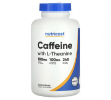 Предтренировочные комплексы Nutricost, Кофеин с L-теанином, 240 капсул