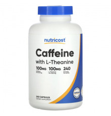 Предтренировочные комплексы Nutricost, Кофеин с L-теанином, 240 капсул