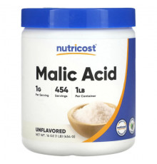 Минералы и микроэлементы Nutricost, яблочная кислота в порошке, без добавок, 454 г (1 фунт)