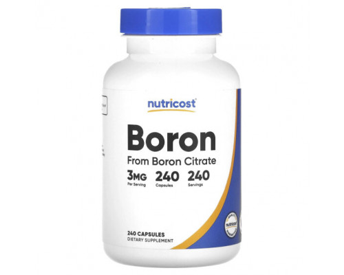 Минералы и микроэлементы Nutricost, бор, 3 мг, 240 капсул Минералы и микроэлементы Nutricost, бор, 3 мг, 240 капсул