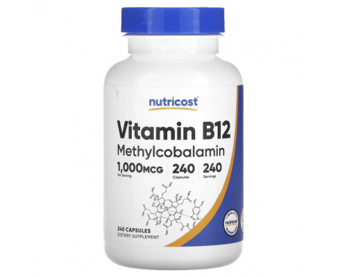 Витамины группы B Nutricost, витамин B12, 1000 мкг, 240 капсул Витамины группы B Nutricost, витамин B12, 1000 мкг, 240 капсул
