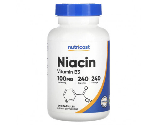 Витамины группы B Nutricost, Ниацин, 100 мг, 240 капсул Витамины группы B Nutricost, Ниацин, 100 мг, 240 капсул
