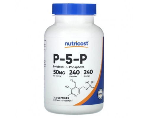 Витамины группы B Nutricost, P-5-P, 50 мг, 240 капсул Витамины группы B Nutricost, P-5-P, 50 мг, 240 капсул