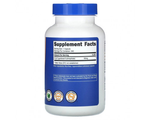 Витамины группы B Nutricost, P-5-P, 50 мг, 240 капсул Витамины группы B Nutricost, P-5-P, 50 мг, 240 капсул